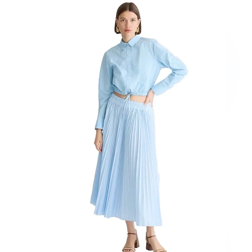 J. Crew Light Blue Gwyneth Pleated Striped Midi Cotton Blend Skirt MEDIUM NWT